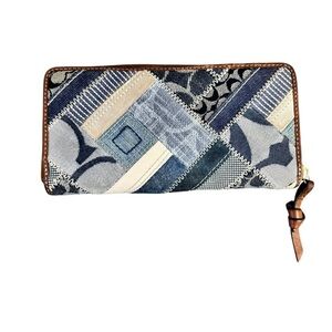 Y2K Vintage Coach Women's Blue Denim Brand Logo Patchwork Canvas Wallet